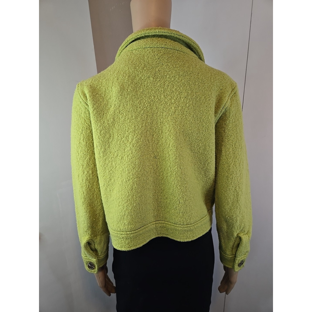 Joie Cropped Fuzzy Wool Blend Jacket Lime Green Boxy Button Front M - Picture 7 of 11